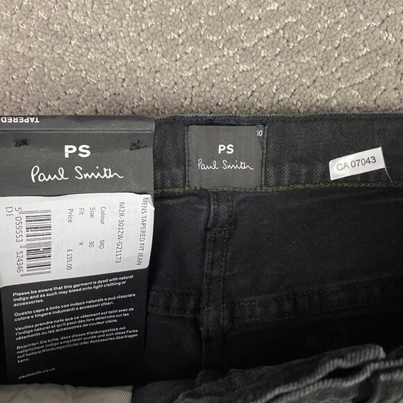 NWT Paul Smith Tapered Fit Black Organic Stretch Jeans Men's 30 Measure 32 x 31 - Picture 9 of 16